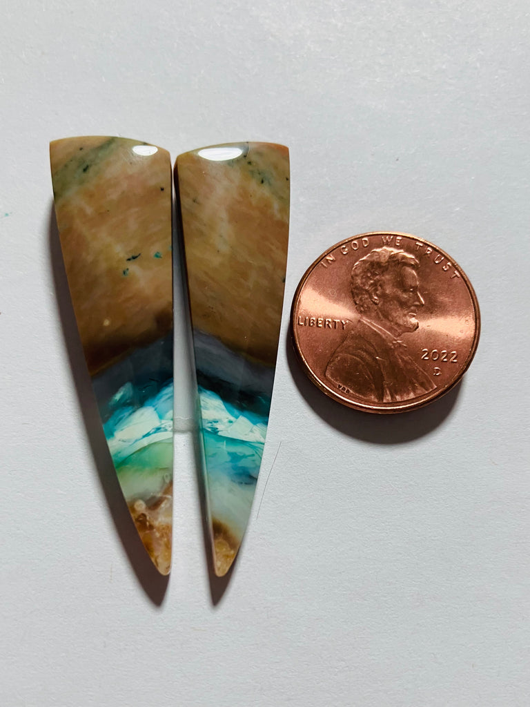 Blue Opal with Wood Pair V 437