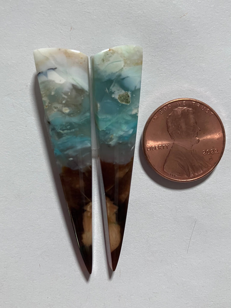 Blue Opal with Wood Pair V 439