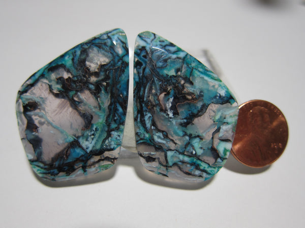 Blue Opal With Native Copper Pair V 302